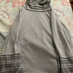 Gray Striped Cowl Neck Sweater